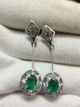 Natural Zambian Emerald Drop Earrings 2.3 Ct Silver Drop Earring - $143.26