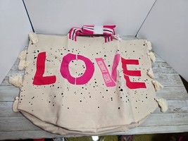 Victoria&#39;s Secret Tote Bag Large Canvas Weekender Love  Beach Tassels NW... - $380.59 MXN
