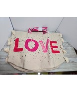 Victoria&#39;s Secret Tote Bag Large Canvas Weekender Love  Beach Tassels NW... - $384.85 MXN