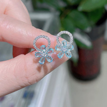 Navy Blue Zircon Flower Stud Earrings Summer Fresh Flower Earrings Graceful Earr - £7.98 GBP