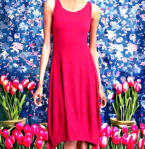 NWT $198 Eileen Fisher Lantern Dress Petite Small Red Stretch Jersey HighLow Hem - £93.50 GBP