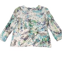 Chico&#39;s Top 3/4 Sleeve Happy Passion Graffiti Size 2 (L) Rayon Blend Tunic  - £15.69 GBP