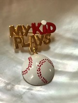 Estate My Kid Plays Baseball Enamel &amp; Goldtone Brooch Pin – 1 and 5/8th’s x  - £9.17 GBP