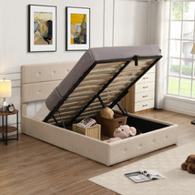 Upholstered Platform Bed with Underneath Storage,Full Size,Beige - $292.62