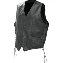 Buffalo Leather Vest 4 Pockets Laced Sides Rocky Mountain Hides - £37.23 GBP