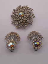 Vintage Judy Lee Brooch Pin Earrings Set Borealis Iridescent Rhinestone Signed - £65.90 GBP