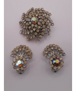 VINTAGE Judy Lee BROOCH pin earrings set borealis IRIDESCENT RHINESTONE ... - £66.35 GBP