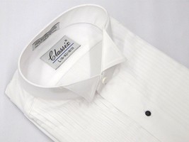 Men&#39;s Tuxedo shirt By Classix  Wing Tip Formal Pleated Front After Six M00 White - £23.59 GBP