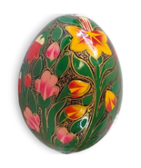 Hand-Painted Kashmiri Papier-Mâché Egg, Green Floral with Gold Accents - $322.92 MXN
