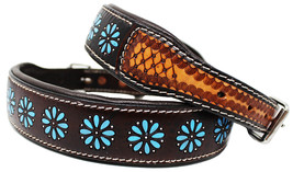 Small 13&#39;&#39;- 17&#39;&#39; Padded Leather Dog Collar Floral Hand Tooled 60HR02 - £39.14 GBP