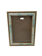 1990&#39;s Blue Green Floral Gold Trim Picture Photo Frame - $11.83