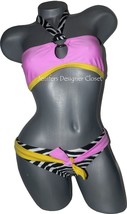 NWT LE DOUX bikini swimsuit S zebra pink yellow choker celebrity sexy designer - £57.72 GBP