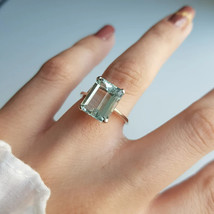 4 CT Emerald Cut Aquamarine Solitaire Ring March Birthstone Gift For Her - £63.34 GBP