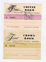 Fairmont Hotel Knob Hill San Francisco CA Coffee Room &amp; Crown Room Recei... - $17.82