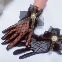 Women Lady Black Lace Mesh Short Gloves Gothic Bride Day Of The Dead Mit... - $13.09