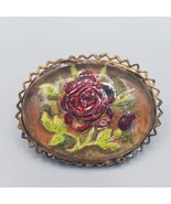 Vintage Czech Glass Belt Sash Buckle Reverse Painted Rose Goofus One Piece - $39.99