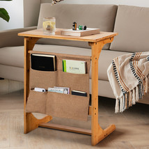 Bamboo Sofa Table Laptop Desk Coffee Snack End Bedside Table with Storage Bag - £63.32 GBP