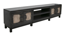 93" Black Solid Wood Cabinet Enclosed Storage Distressed TV Stand - $24,445.26 MXN