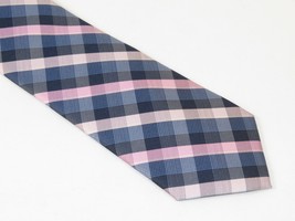 Men's Nicole Miller Tie Classic Woven Silky Feel #Nicole-2 Pink Blue Checker image 5