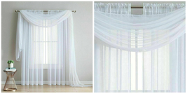 54&quot; x 216&quot; Sheer Curtain Window Scarf Valance - Great Value - White - P01 - £20.40 GBP