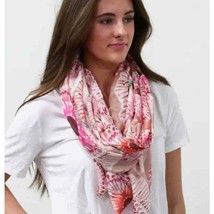 Coral Brushed Cottage Floral Designs Lightweight Frayed Scarf - £19.73 GBP