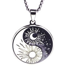 Sun Moon Yin Yang Necklace Black Silver Stainless Steel Celestial Amulet Pendant - £16.02 GBP