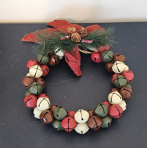 Jingle Bell Christmas Door Wreath Red Green Cream Brown Bells 10&quot; - £15.82 GBP