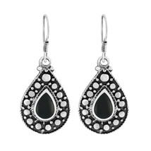 Casual Chic Dots Black Onyx Teardrop Sterling Silver Dangle Earrings - £15.76 GBP