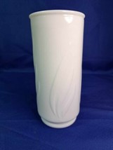 Fabulous Vintage White Milk Glass Cylinder Vase with Raised Leaf  Design - $17.75