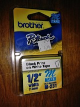 9RR87 Brother P-TOUCH M Tape, Black On White Tape, 1/2&quot; Wide, New - £4.70 GBP