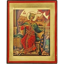 St. Catherine of Alexandria the Great Martyr Golden Leaf on Canvas Wooden Icon  - $55.74