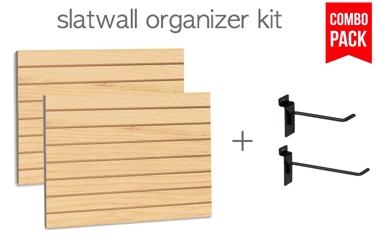 Maple Slatwall Panels Organizer Kit (2) 24&quot; x 48&quot; Panels+ 30 Hooks 4&quot; &amp; ... - $112.90