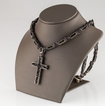 Sterling Silver Antiqued Textured Bead Cross Pendant with Toggle Clasp 22.5&quot; - £426.35 GBP