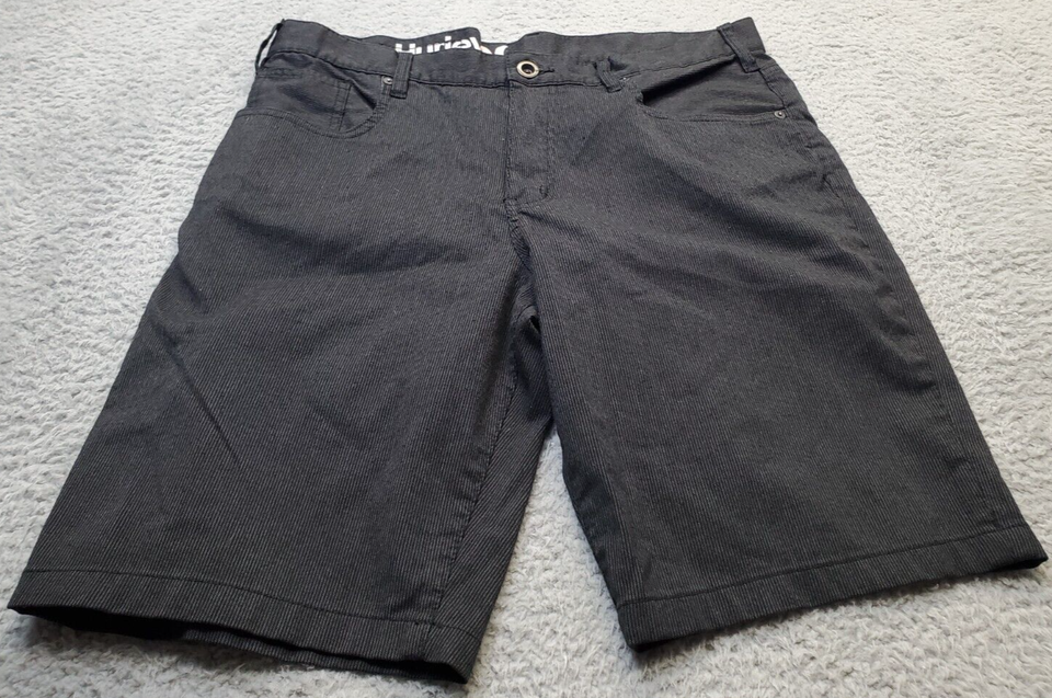 Hurley Chino Shorts Men&#39;s Size 34 Black Pin Striped Flat Front High Rise... - $16.69