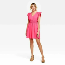 Universal Thread Sz L Flutter Sleeve Mini Dress Pink Elastic Waist Hand ... - $274.93 MXN