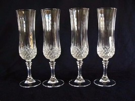 4 LONGCHAMP Cristal d&#39;Arques-Durand France 8&quot; Champagne/Wine Flute Bar G... - £18.79 GBP
