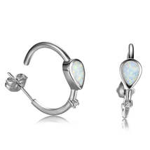 Opal &amp; Cubic Zirconia Silver-Plated Pear-Cut Hoop Earrings - £12.98 GBP