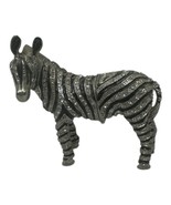 Rhinestone Zebra Jeweled Trinket Box Hinged Black Silver Tone Blue eyes ... - $16.00