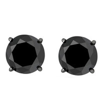 Round Cubic Zirconia Faux Onyx Sterling Silver 14k BGP Unisex Stud Earrings - $20.29+