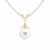 ANGARA 8mm Freshwater Pearl Pendant with Diamond in 14K Yellow Gold for ... - £238.37 GBP