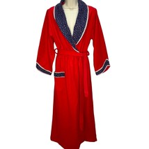 Vintage Texsheen Lingerie Robe Red Fleece Floral Lace Trim Size M Cottage - £31.56 GBP