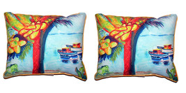 Pair of Betsy Drake Cocoa Nuts And Boats Outdoor Pillows 16 Inch x 20 Inch - £71.05 GBP
