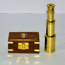 Brass Polished Nautical Telescope With Wooden Box Marine Vintage Good Gi... - $23.33