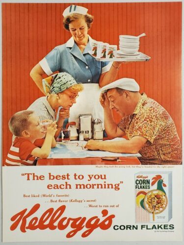 1960 Print Ad Kellogg's Corn Flakes Waitress Watches Family Check Road Map - £12.77 GBP