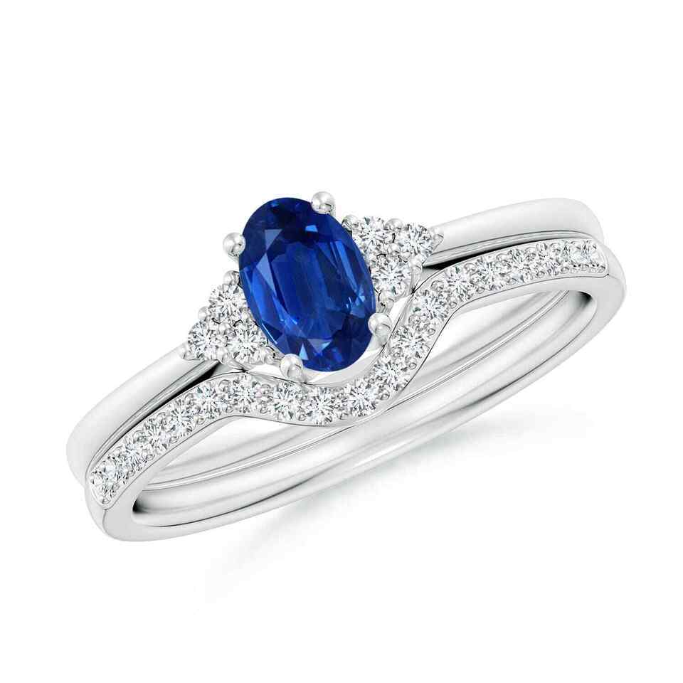 ANGARA Blue Sapphire and Diamond Trio Bridal Set in 14K Solid Gold - £1,430.36 GBP