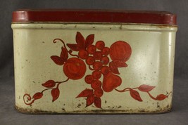 Vintage Kitchen Decoware Oblong Metal Bread Box Red &amp; Cream Grape Fruit Design - £19.48 GBP