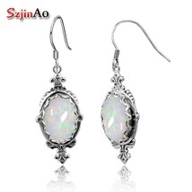 Fashion White Charm Fire Opal Earring For Women Pure 925 Sterling Silver Wedding - £39.26 GBP