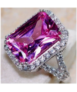 Anillo solitario de circonita cúbica rosa con brillantes piedras de circ... - $314.14 MXN+