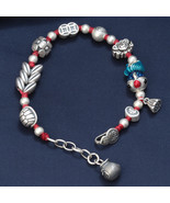 Sterling Silver Enamel Gold Fish Beaded Bracelet With Lucky Money Bag Charm - £60.57 GBP