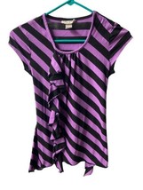 Bell Du Jour Tunic Top Girls L Purple and Black Striped Cap Sleeve - £6.37 GBP